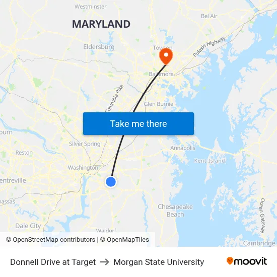 Donnell Drive at Target to Morgan State University map