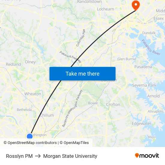 Rosslyn PM to Morgan State University map