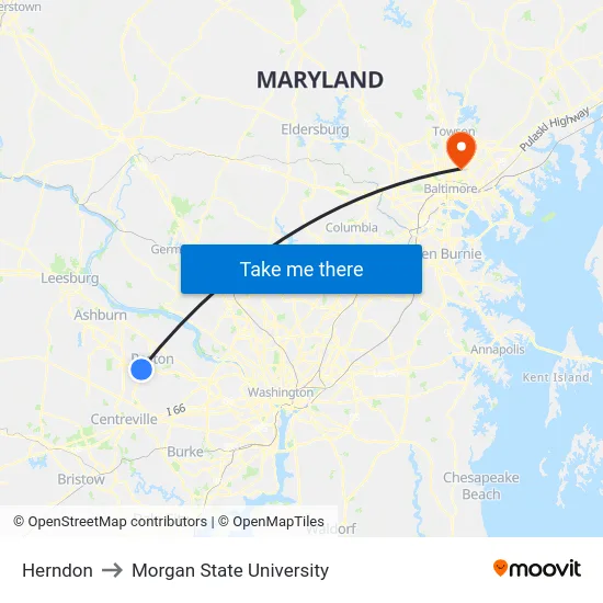 Herndon to Morgan State University map