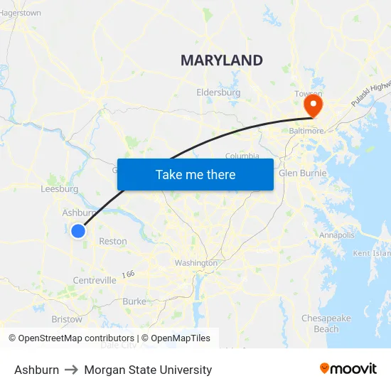 Ashburn to Morgan State University map