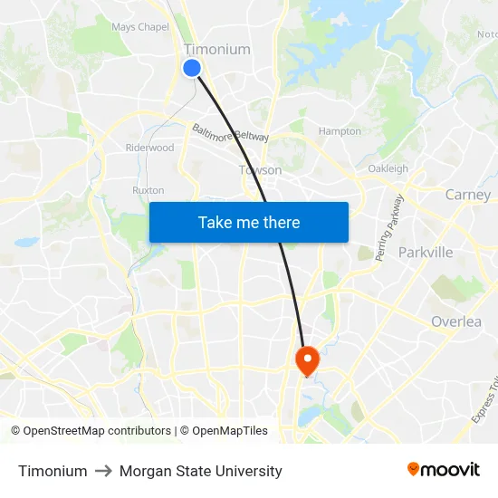 Timonium to Morgan State University map