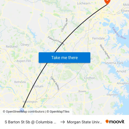 S Barton St Sb @ Columbia Pike FS to Morgan State University map
