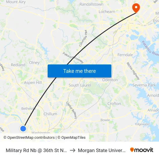 Military Rd Nb @ 36th St N FS to Morgan State University map