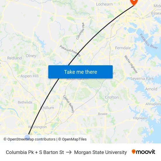 Columbia Pk + S Barton St to Morgan State University map