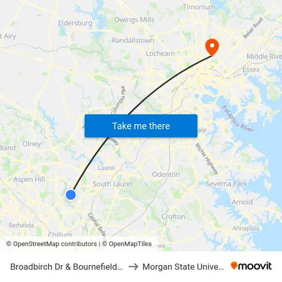 Broadbirch Dr & Bournefield Way to Morgan State University map