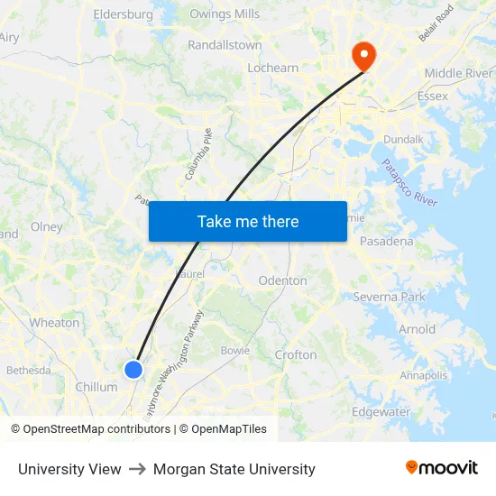 University View to Morgan State University map