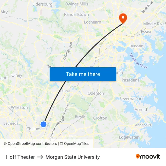 Hoff Theater to Morgan State University map