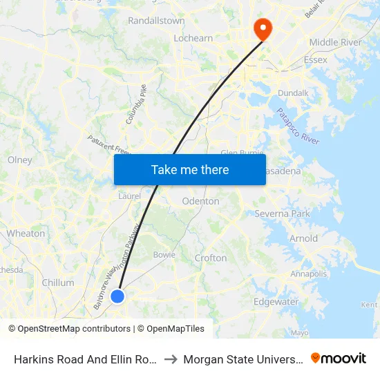 Harkins Road And Ellin Road to Morgan State University map