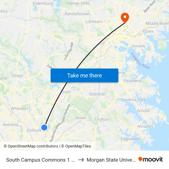 South Campus Commons 1 And 2 to Morgan State University map