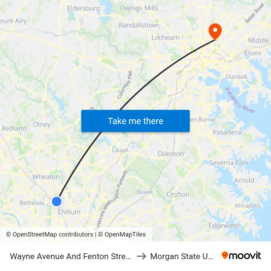 Wayne Avenue And Fenton Street (Inbound) to Morgan State University map