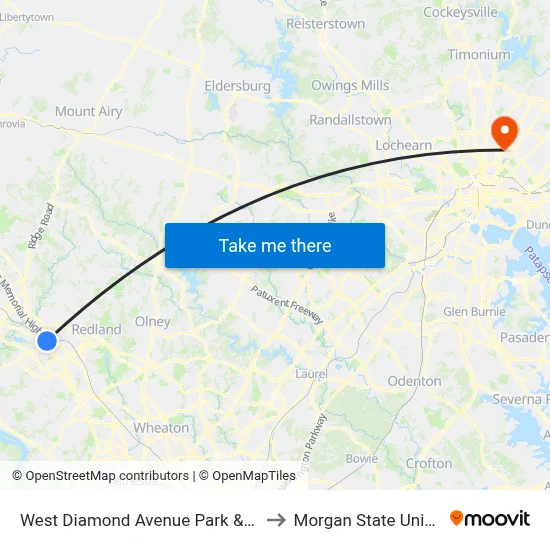 West Diamond Avenue Park & Ride Lot to Morgan State University map