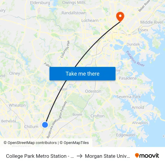 College Park Metro Station - Bay D to Morgan State University map