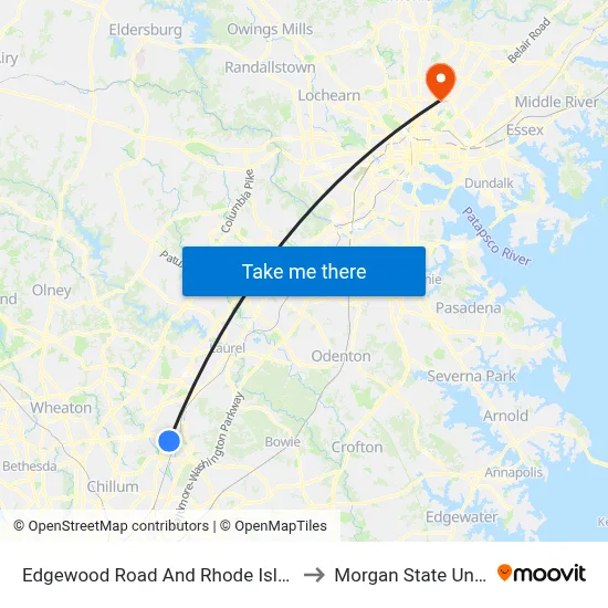 Edgewood Road And Rhode Island Avenue to Morgan State University map