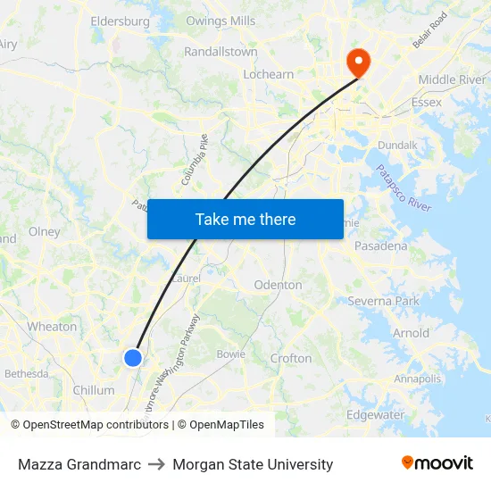Mazza Grandmarc to Morgan State University map