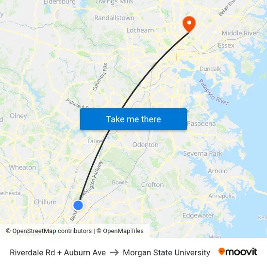 Riverdale Rd + Auburn Ave to Morgan State University map
