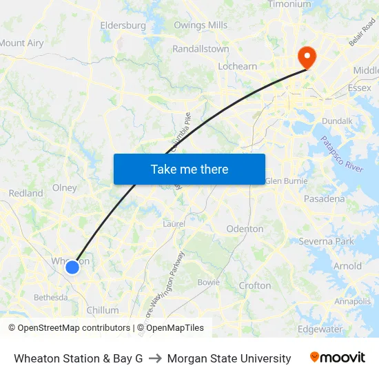 Wheaton Station & Bay G to Morgan State University map