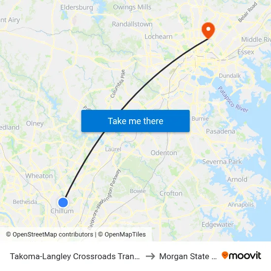Takoma-Langley Crossroads Transit Center Bus Bay D to Morgan State University map