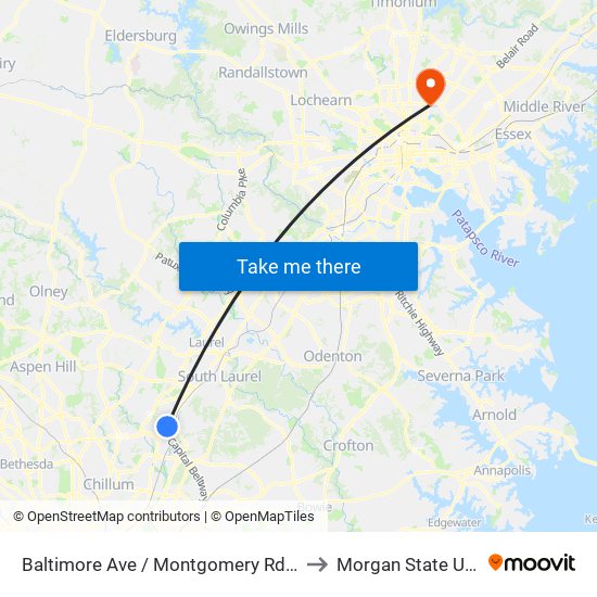 Baltimore Ave / Montgomery Rd (Northbound) to Morgan State University map