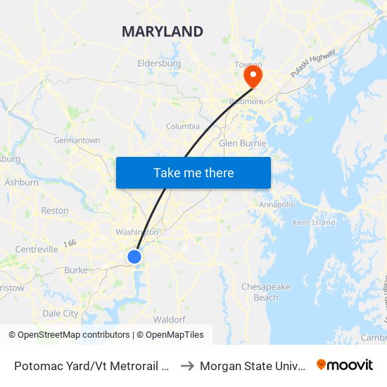 Potomac Yard/Vt Metrorail Station to Morgan State University map