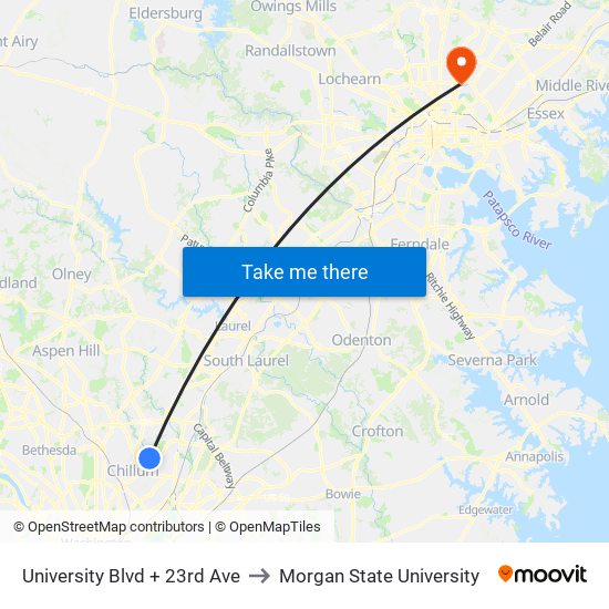 University Blvd + 23rd Ave to Morgan State University map