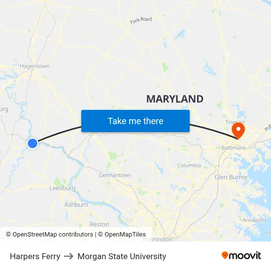 Harpers Ferry to Morgan State University map