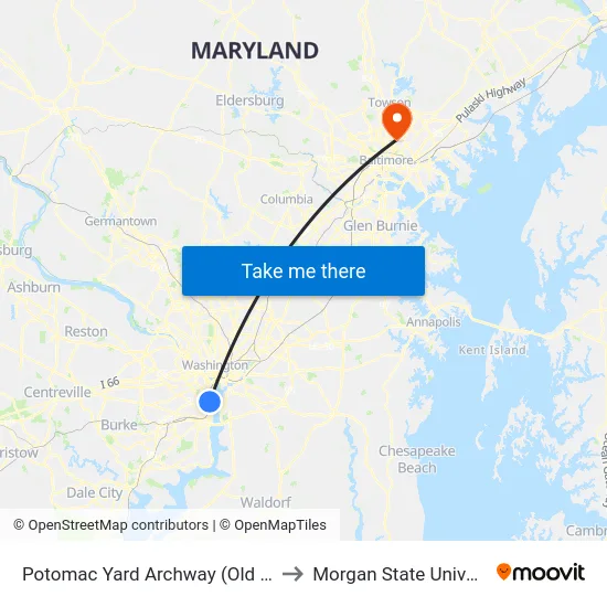 Potomac Yard Archway (Old Navy) to Morgan State University map