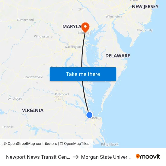 Newport News Transit Center to Morgan State University map