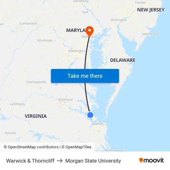 Warwick & Thorncliff to Morgan State University map