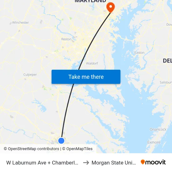W Laburnum Ave + Chamberlayne Ave to Morgan State University map