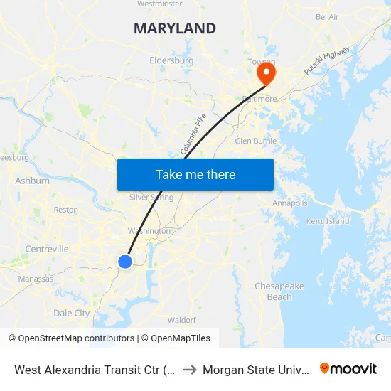 West Alexandria Transit Ctr (Bay A) to Morgan State University map