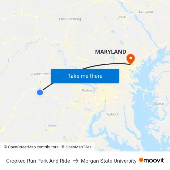 Crooked Run Park And Ride to Morgan State University map