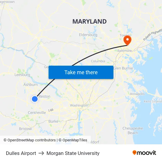 Dulles Airport to Morgan State University map