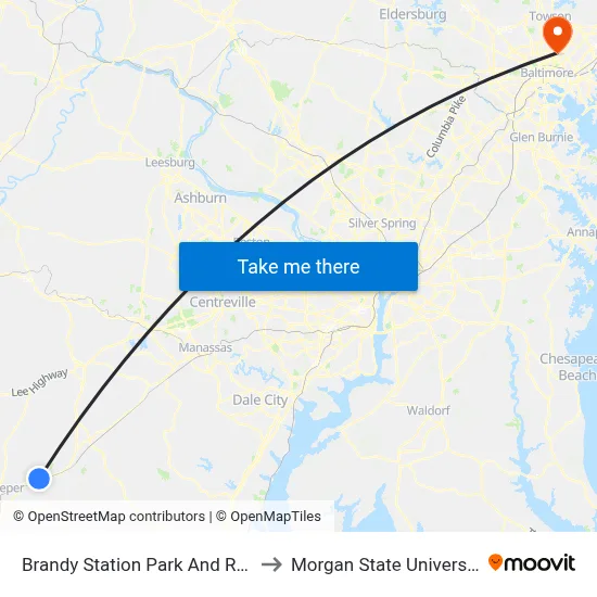 Brandy Station Park And Ride to Morgan State University map