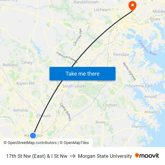 17th St Nw (East) & I St Nw to Morgan State University map