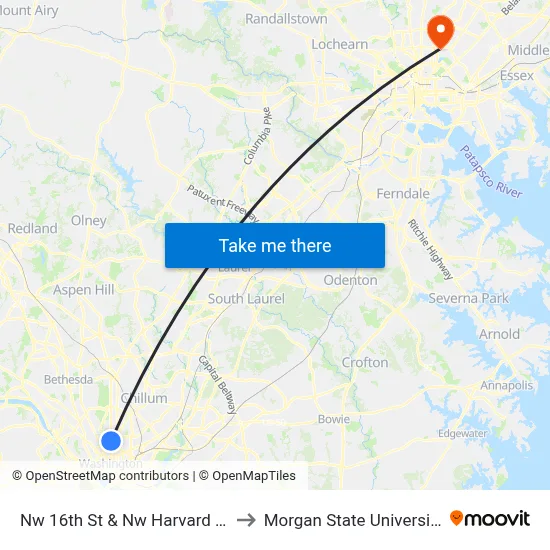 Nw 16th St & Nw Harvard St to Morgan State University map