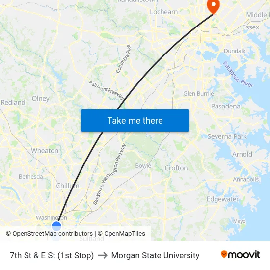 7th St & E St (1st Stop) to Morgan State University map