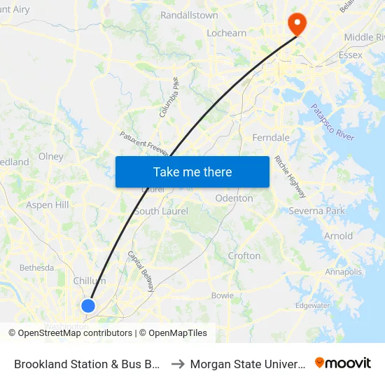 Brookland Station & Bus Bay B to Morgan State University map