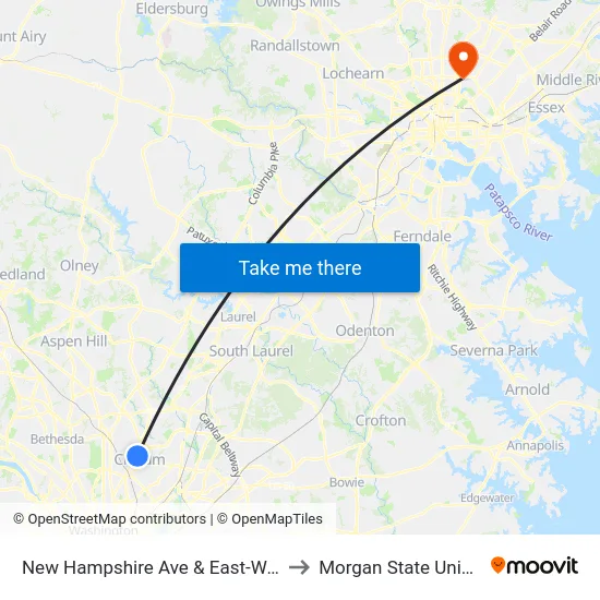 New Hampshire Ave & East-West Hwy to Morgan State University map