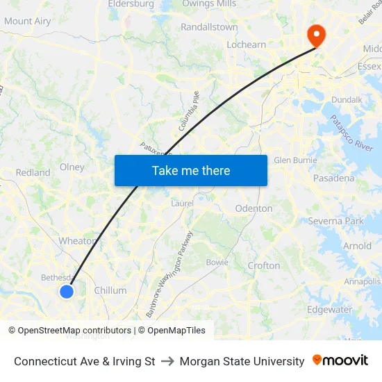 Connecticut Ave & Irving St to Morgan State University map