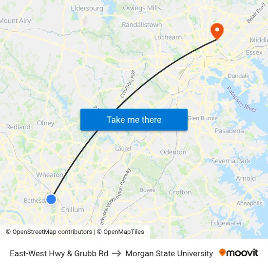 East-West Hwy & Grubb Rd to Morgan State University map