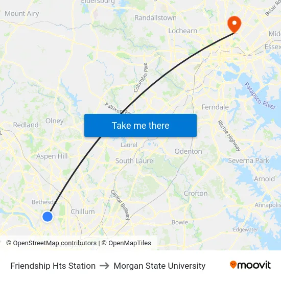 Friendship Hts Station to Morgan State University map