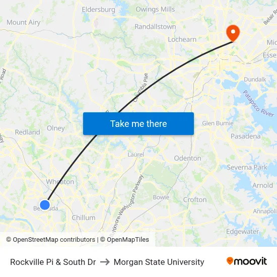 Rockville Pi & South Dr to Morgan State University map