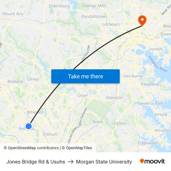 Jones Bridge Rd & Usuhs to Morgan State University map