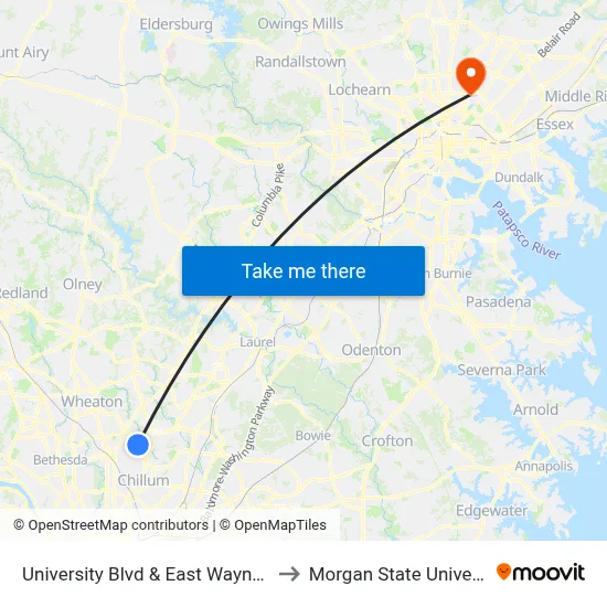 University Blvd & East Wayne Ave to Morgan State University map