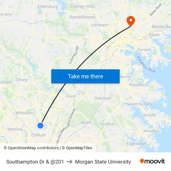 Southampton Dr & @201 to Morgan State University map