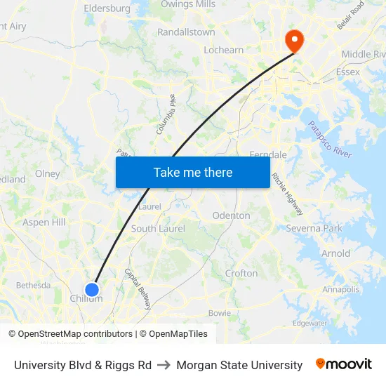 University Blvd & Riggs Rd to Morgan State University map