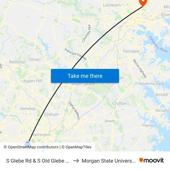S Glebe Rd & S Old Glebe Rd to Morgan State University map