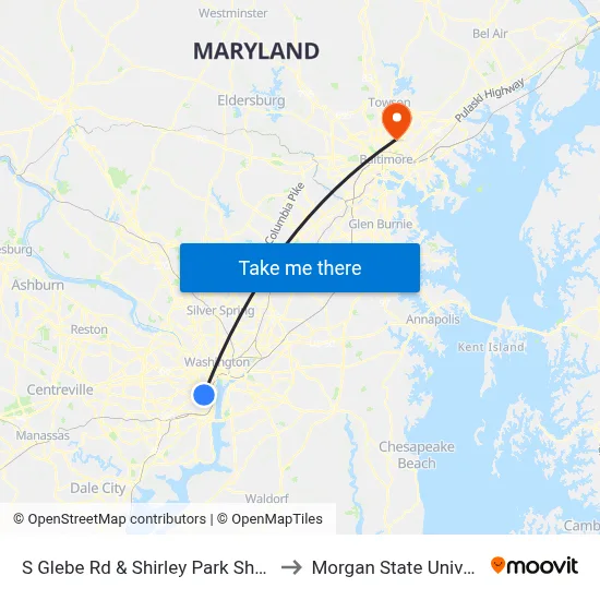 S Glebe Rd & Shirley Park Shopping to Morgan State University map