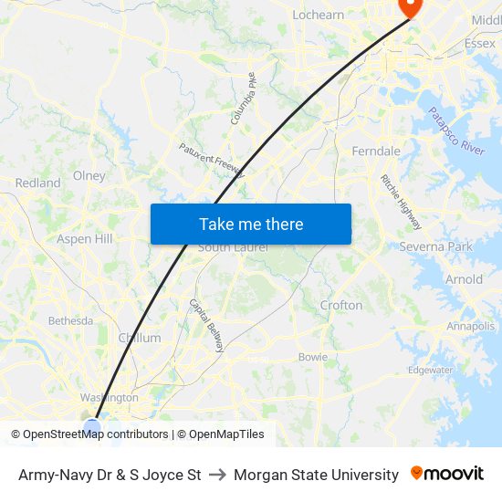 Army-Navy Dr & S Joyce St to Morgan State University map