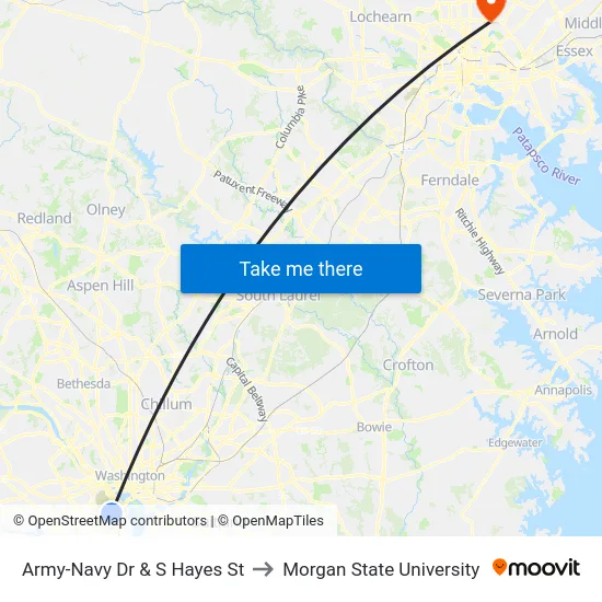 Army-Navy Dr & S Hayes St to Morgan State University map